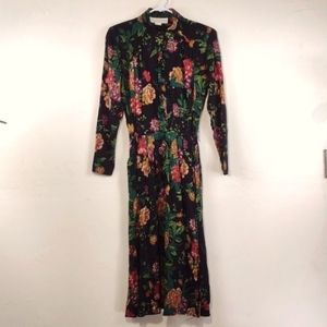 80s Michelle Stuart Black Floral Dress Women's Oversized 8